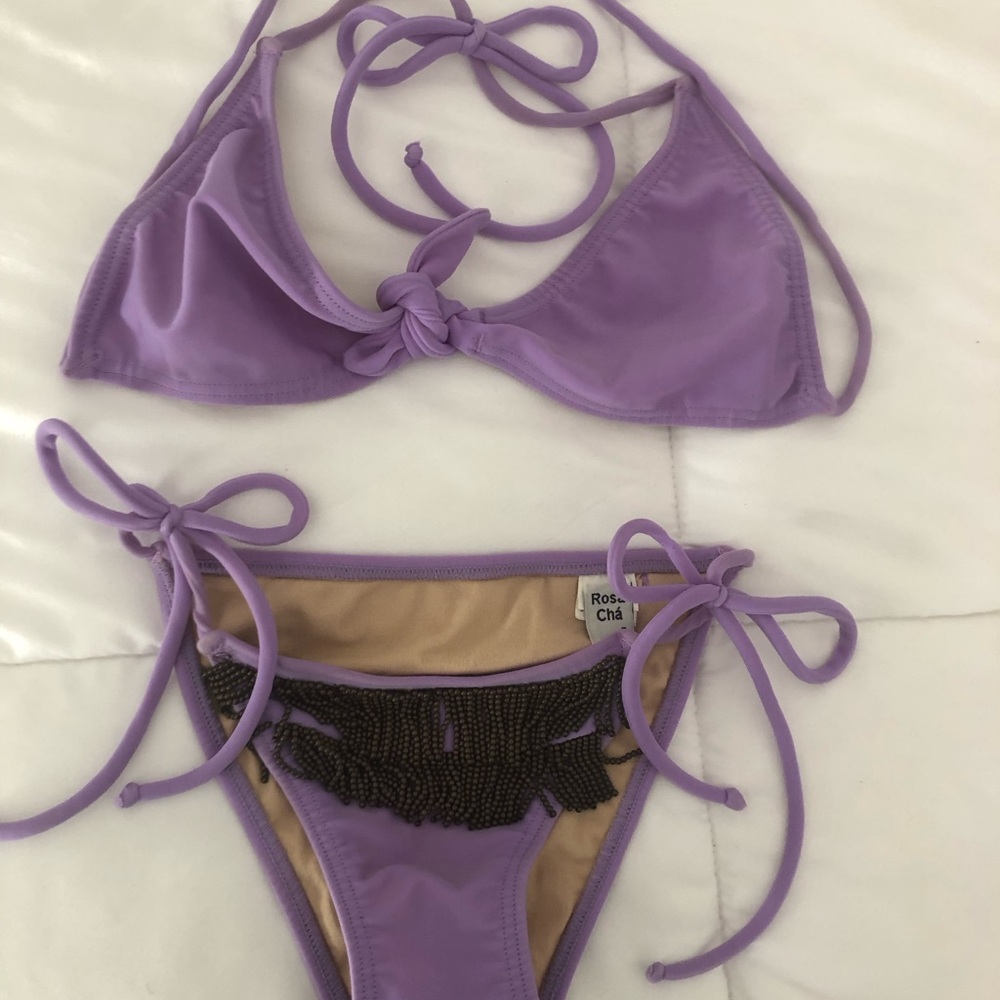 Rosa Chá Purple Bikini with Beaded Fringe